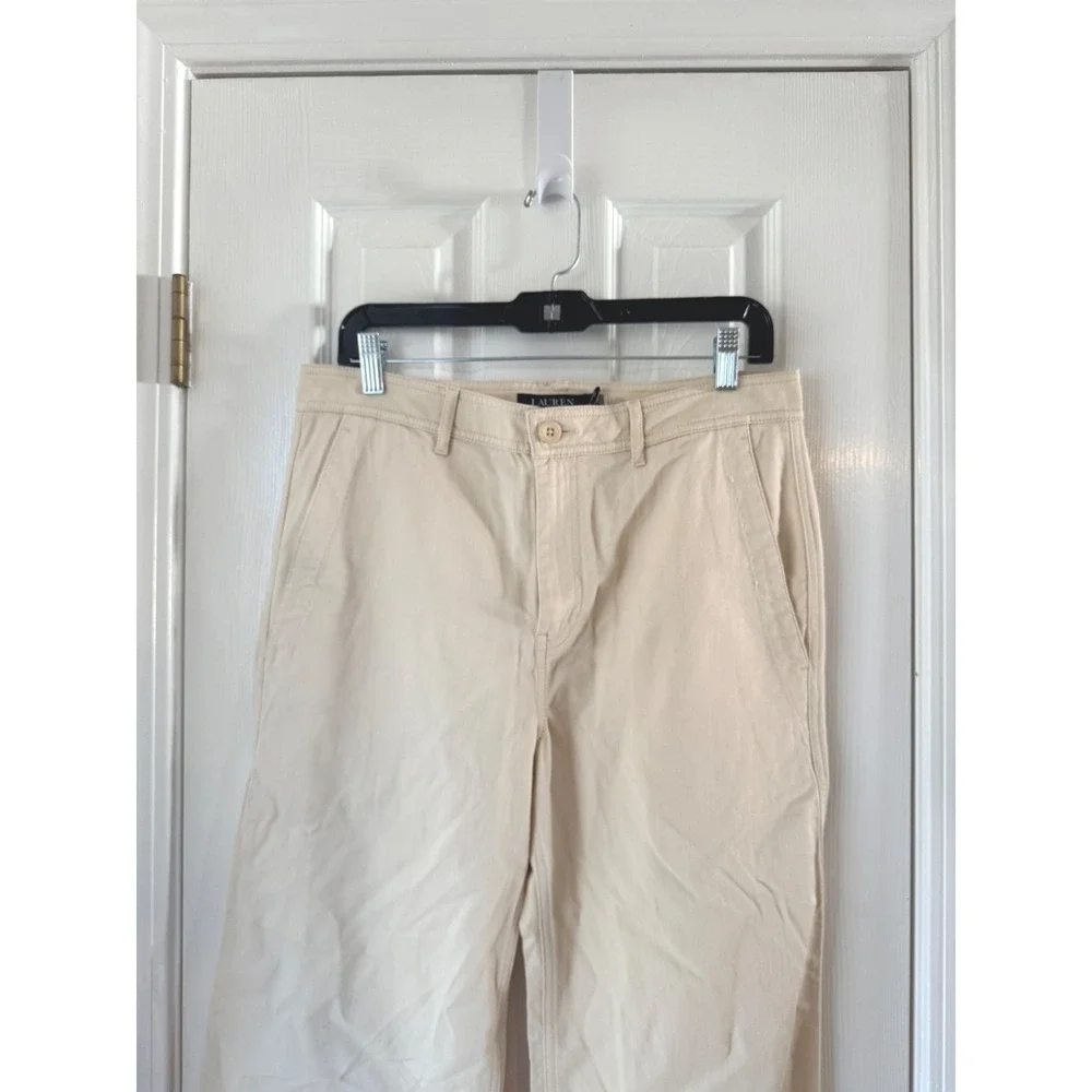 Lauren Ralph Lauren Wide‎ Leg Trousers Beige Tan High Rise Cotton Pants Size 6